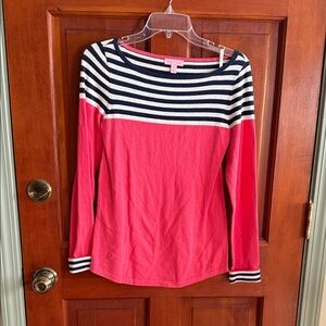 Lilly Pulitzer Pink and Navy Striped Blouse